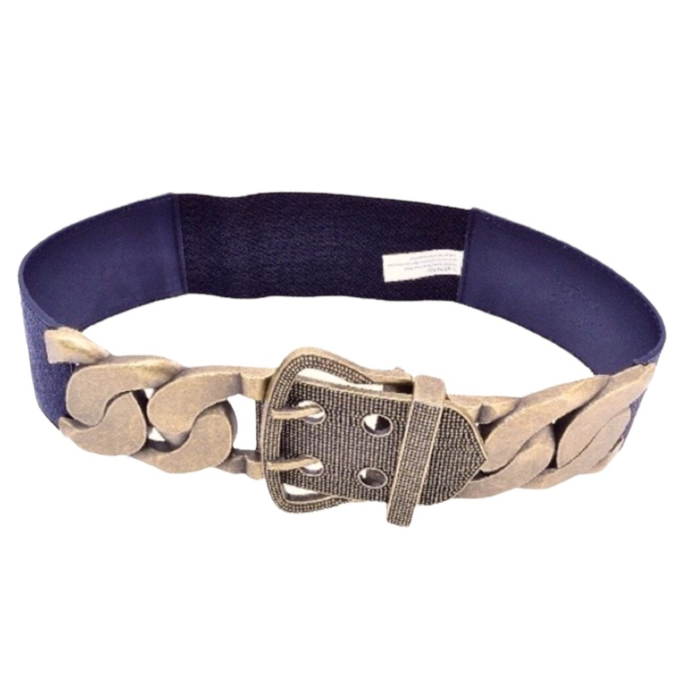 Black Rustic Glam Iron Buckle Elastic Statement Belt